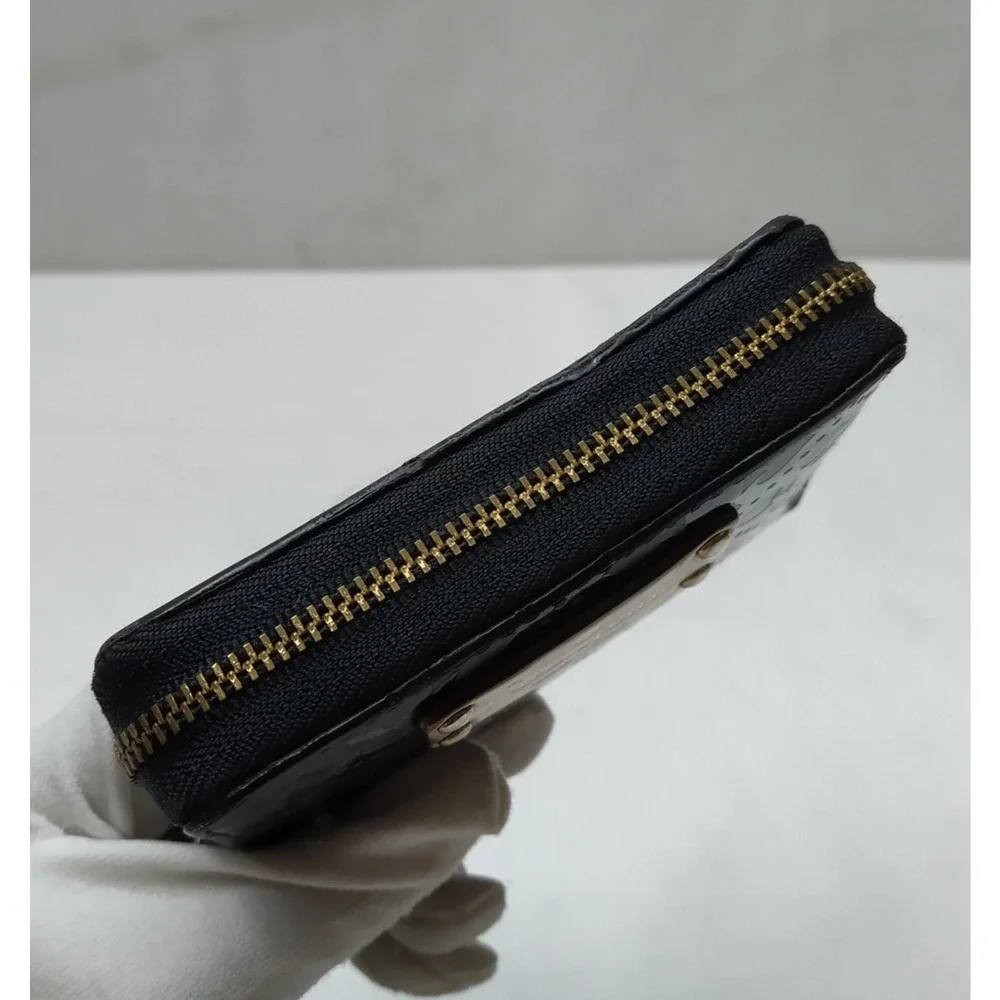 Kate Spade Black Leather Zip Around Credit Card Square Wallet